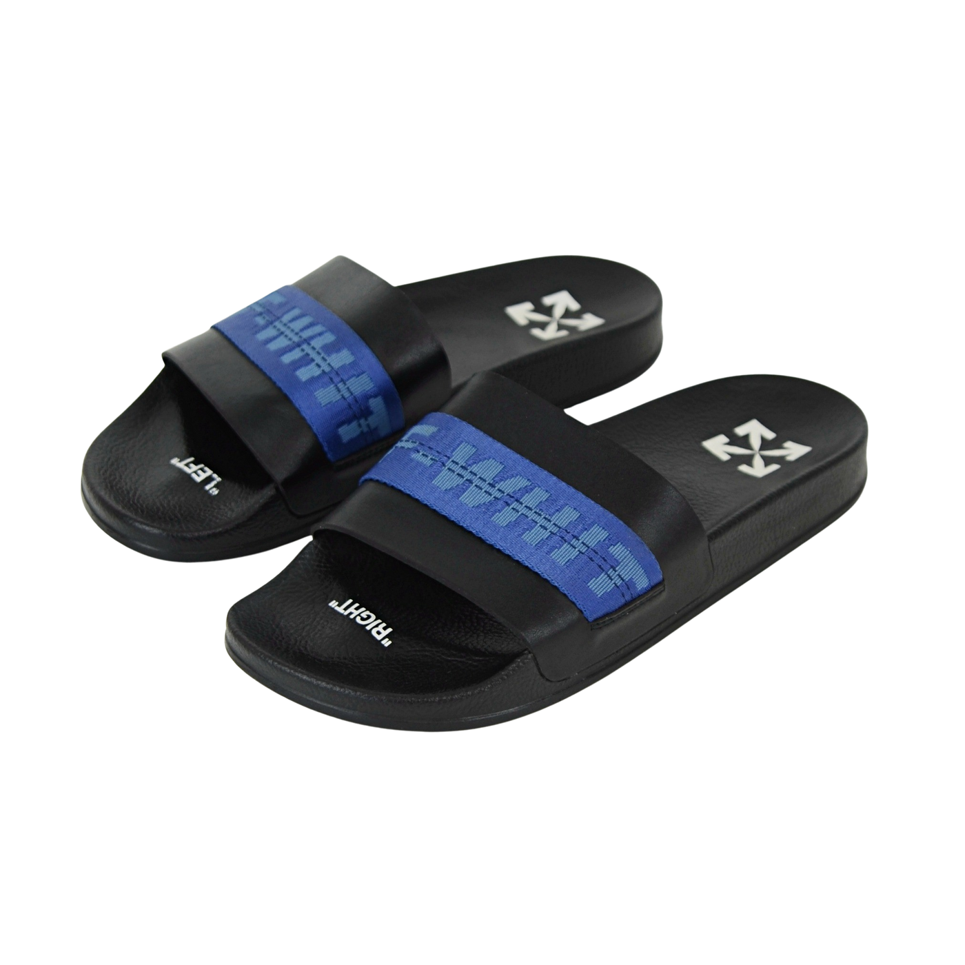 Off-White Industrial Sliders | Black & Blue | Size 8